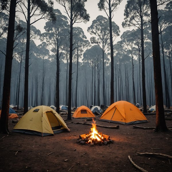 Quels sont les conseils pour camper en sécurité dans des zones de broussailles avec risques d'incendie?